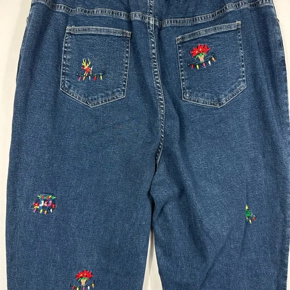 Quacker Factory Christmas Blue Jeans with Festive Embroidery Size Large - Picture 6 of 10